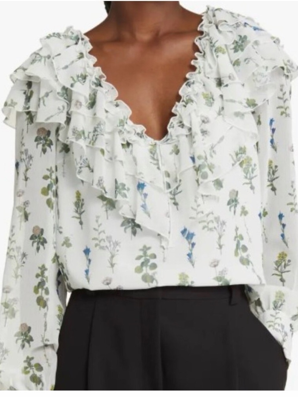 Ted Baker London White Floral Ruffle V-Neck Blouse size 3